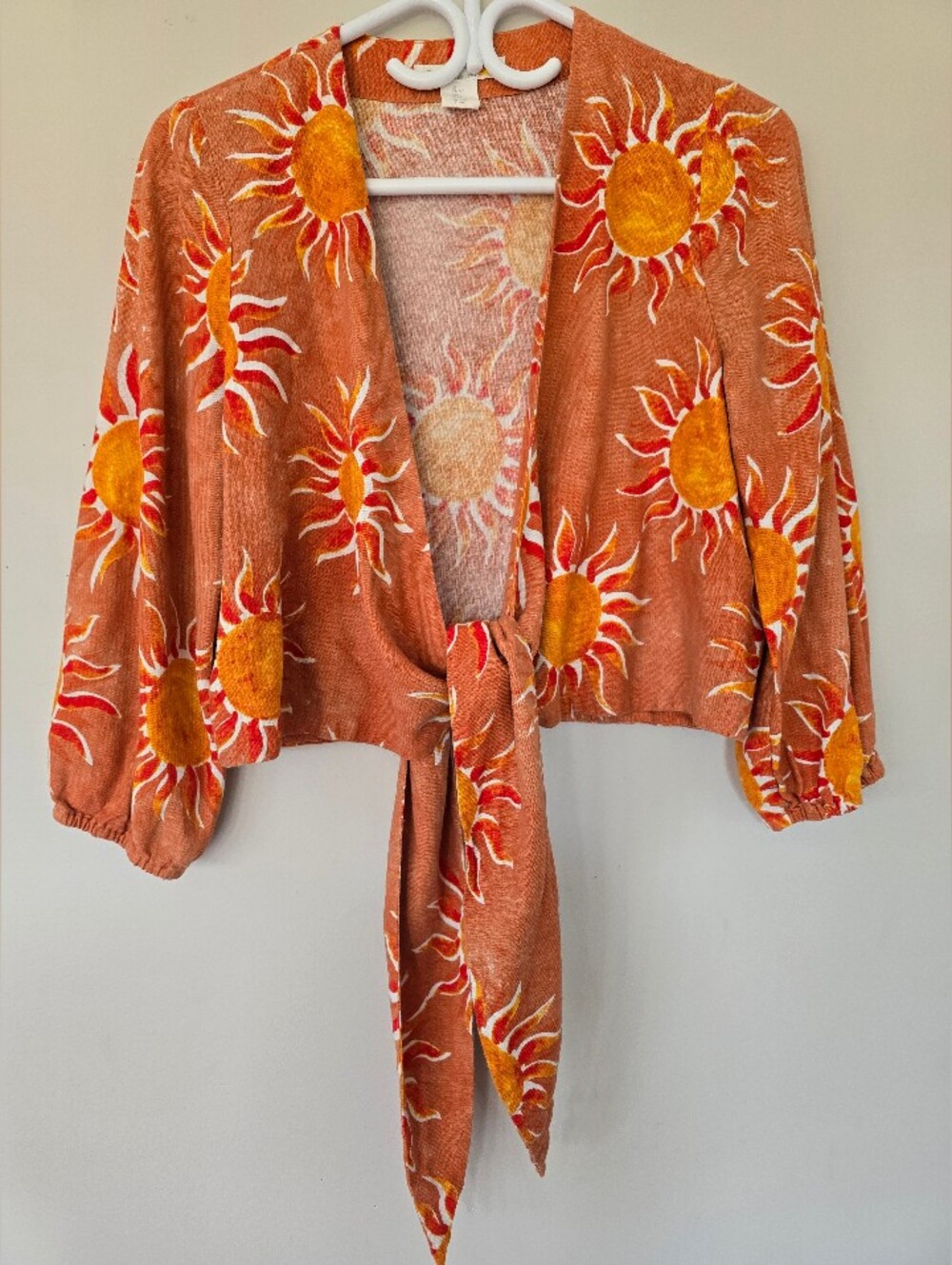 C&C California Deep Orange Linen Blend Boho Tie Front Top